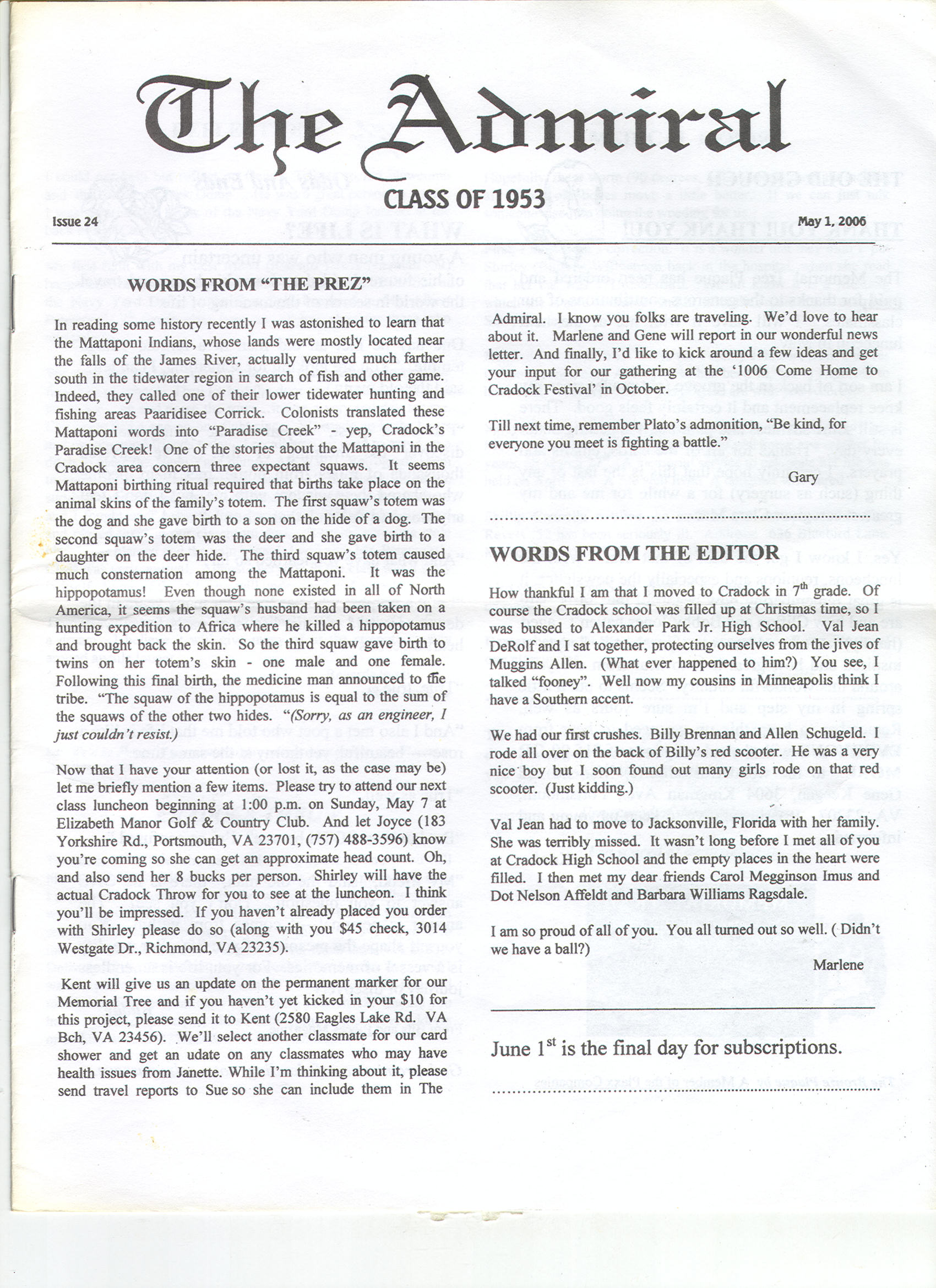 The Admiral - May 2006 - pg. 1